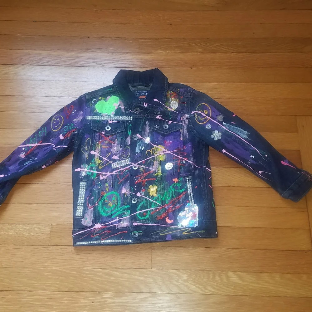 Children's Place denim jacket. Graffiti